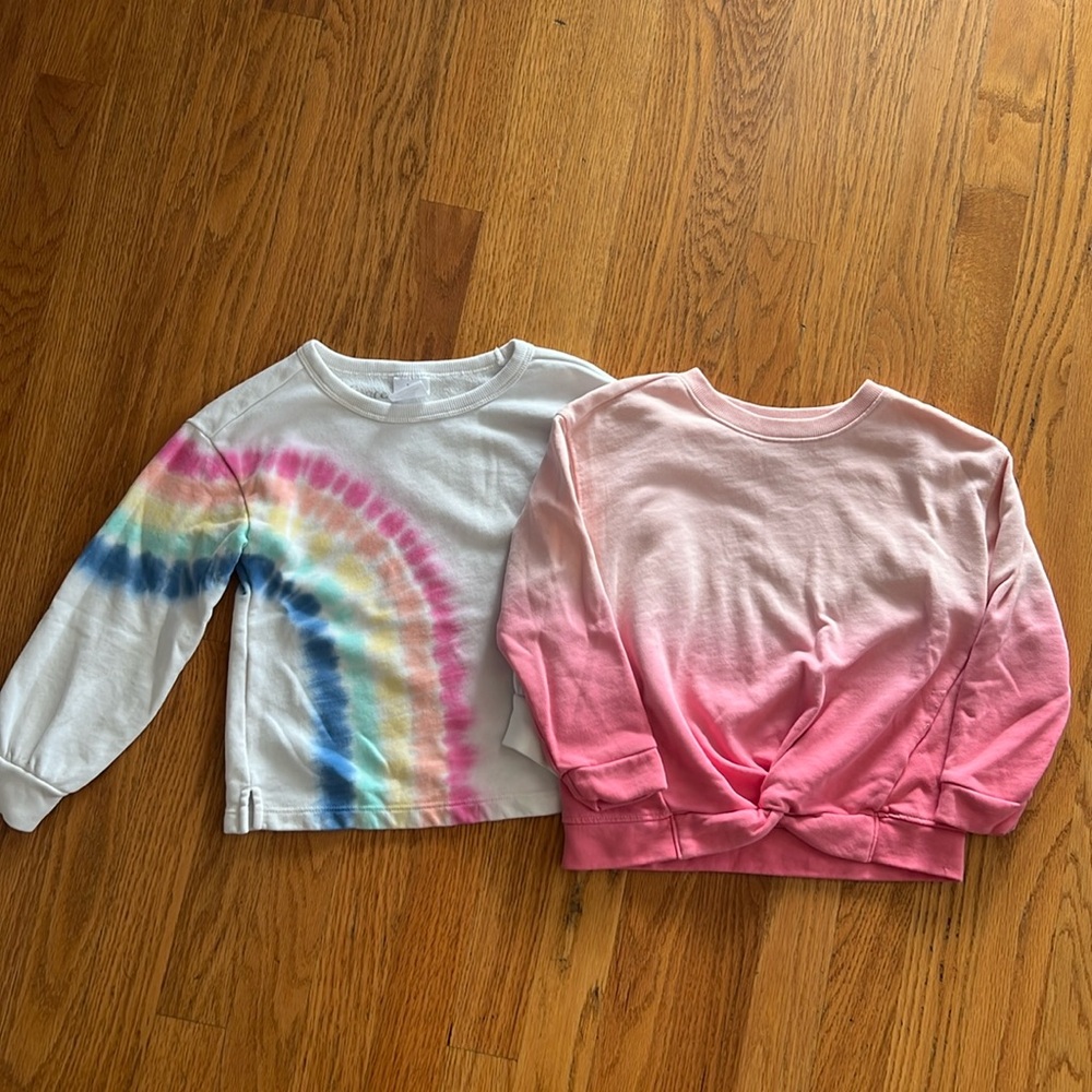 Two Gap Lightweight Sweatshirts - Rainbow Tie Dye and Pink Ombré with twist knot